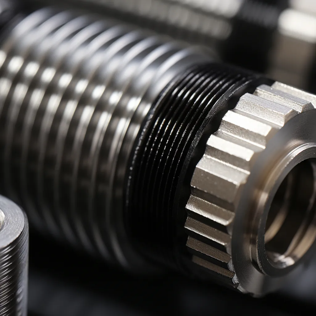 A close-up image of a machine element with a coated inner and outer thread, showcasing the high-quality thread securing and surface technology provided by HAKA GmbH., photo